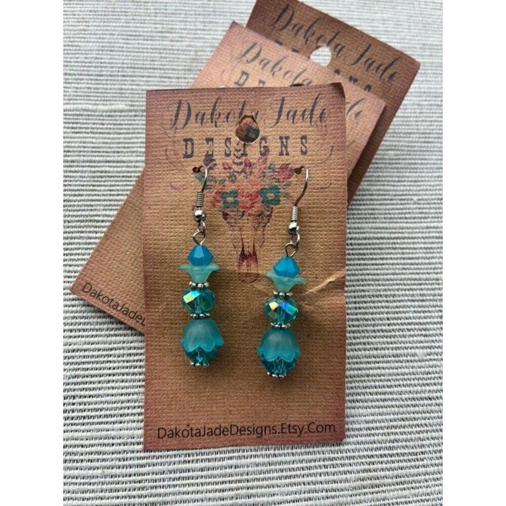 Teal Color Crystal Beaded Earrings